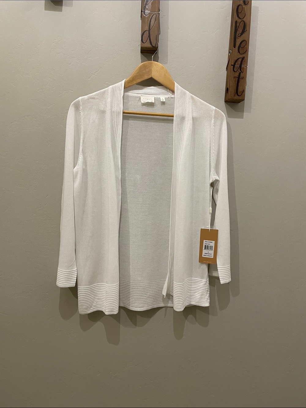 Cyrus Ivory Open-Front Lightweight Ribbed Cardigan